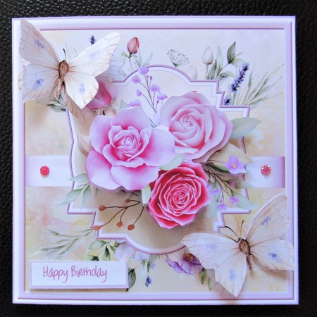 Pink roses and butterfly 7x7 card by Davina Rundle