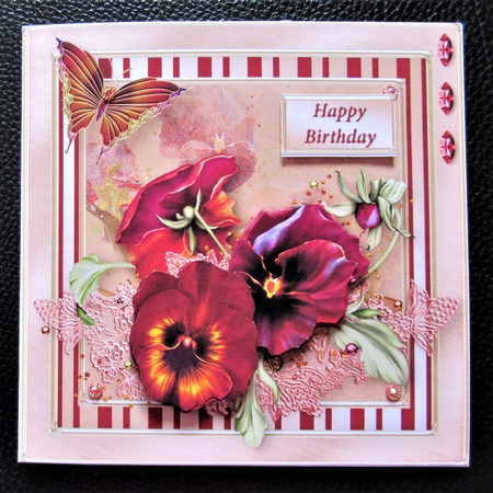 Pretty Pansies Decoupage Card Front by Davina Rundle
