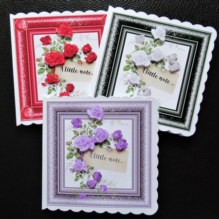 3 Black/white framed roses card fronts/toppers by Davina Rundle