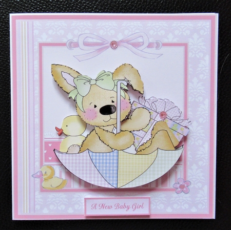 Baby girl bear birthday 7x7 card by Davina Rundle