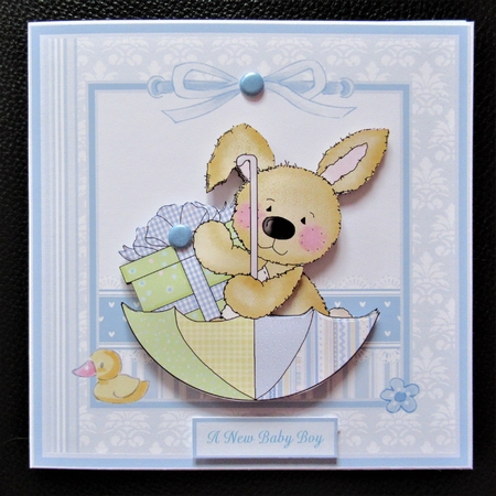 Baby boy bear birthday 7x7 card by Davina Rundle