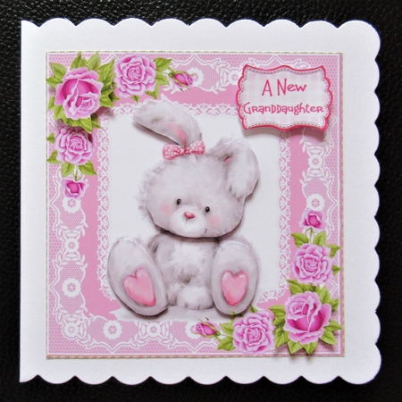 Cute grey bunny with pink roses and lace 8x8 by Davina Rundle