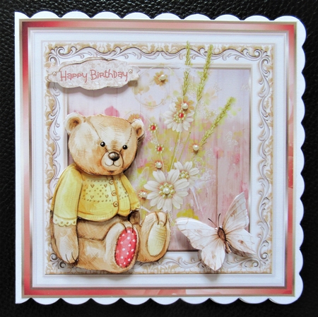 Teddy bear and flowers 6x6 card by Davina Rundle