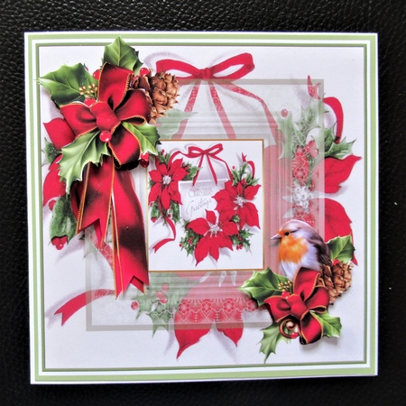 Red poinsettia and robin 6x6 card by Davina Rundle