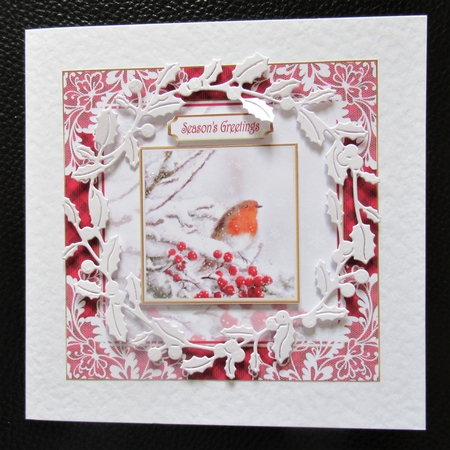 Christmas Robin in Snow Vintage Lace Filigree Topper 2 by Davina Rundle