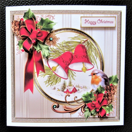 Christmas Robin and bells 6x6 card by Davina Rundle