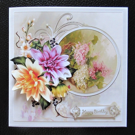 Summer Dahlias 6x6 card by Davina Rundle