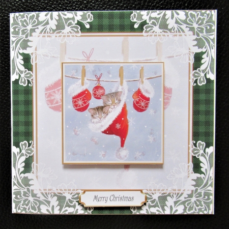 Christmas Snuggles 7x7ins Vintage Lace Filigree Topper 1 by Davina Rundle