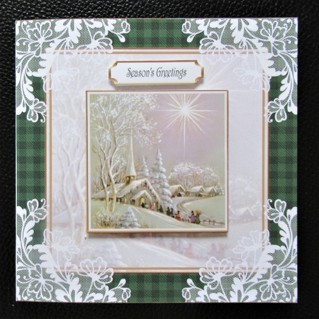 White Christmas 7x7ins Vintage Lace Filigree Topper 3 by Davina Rundle