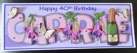 Champagne, Fuchsias & Butterflies CARRIE 40th large dl by Davina Rundle