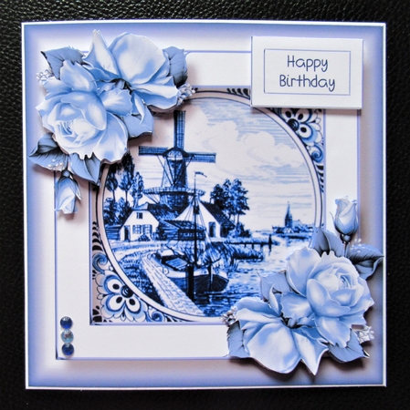 Delft Blue Tile & Roses 3 by Davina Rundle