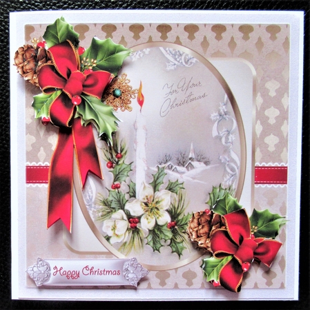 Christmas candle and holly 6x6 card by Davina Rundle
