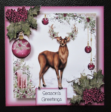Christmas Stag & Holly Berries by Davina Rundle