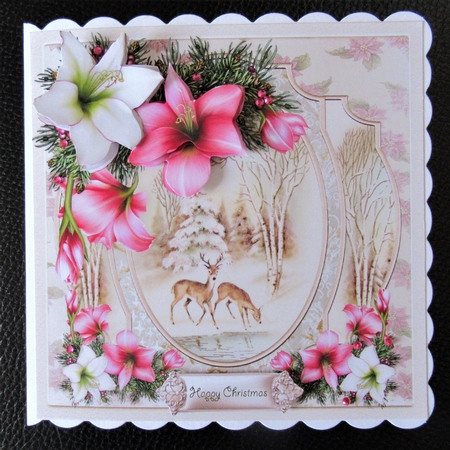 Festive flowers and reindeer 6x6 card by Davina Rundle