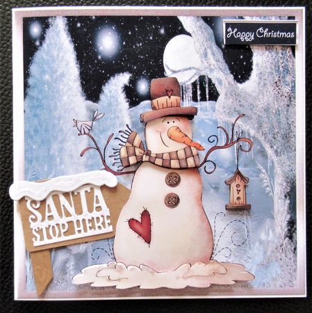 snowman in the moonlight 6x6 card by Davina Rundle