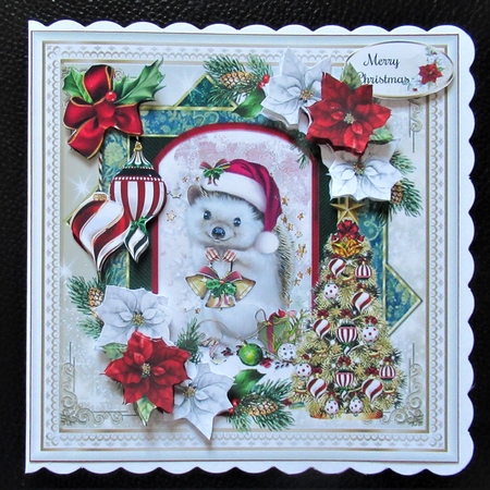 Festive Mouse Christmas Card Front With Decoupage by Davina Rundle