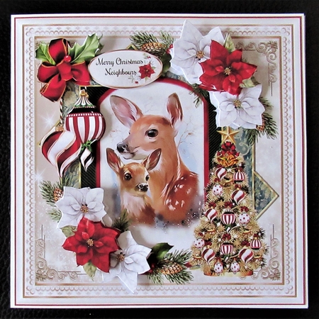 Deer Christmas Card Front With Decoupage by Davina Rundle