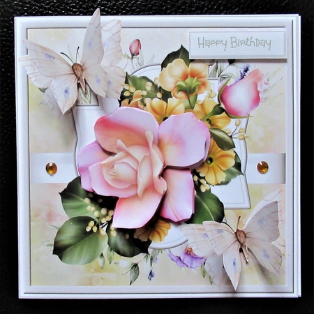 Pink rose and butterfly 7x7 by Davina Rundle