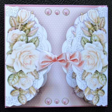 Peach Roses on Double Lace by Davina Rundle