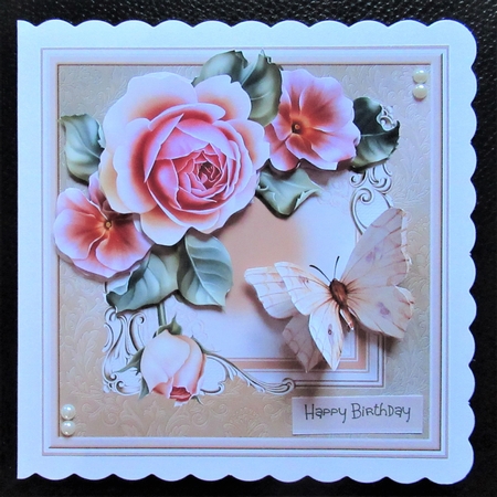 Pink rose and butterfly 7x7 by Davina Rundle