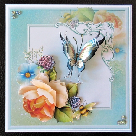 Peach rose and butterfly 7x7 by Davina Rundle