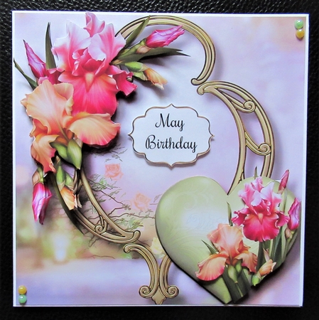 Hearts & Flowers On Golden Frame - Blush Iris by Davina Rundle