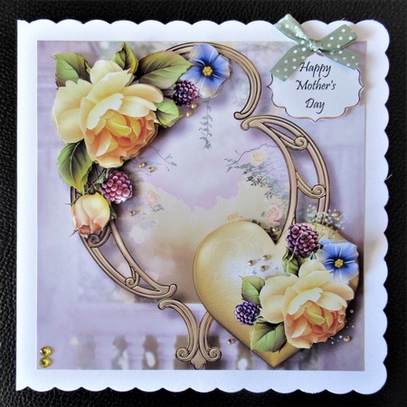 Hearts & Flowers On Golden Frame - Yellow Roses by Davina Rundle