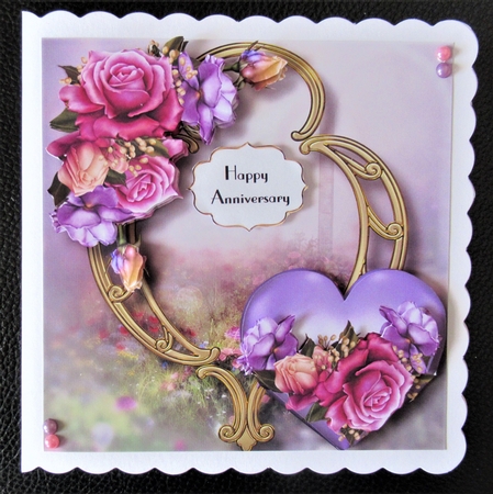 Hearts & Flowers On Golden Frame - Belle Epoque Roses by Davina Rundle
