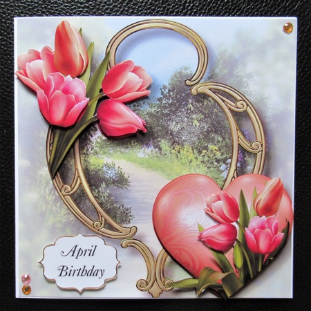Hearts & Flowers On Golden Frame - Tulips by Davina Rundle