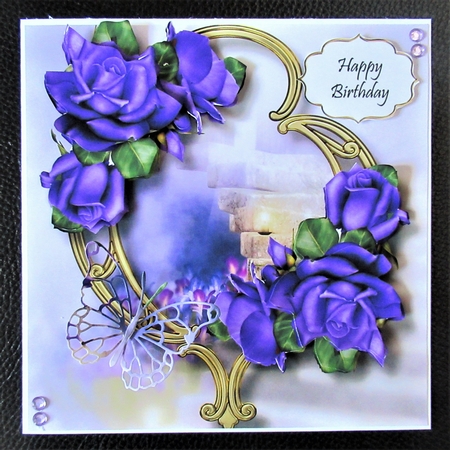 Gorgeous Flowers On Golden Frame - Purple Roses by Davina Rundle