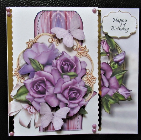 Gorgeous Flowers On Golden Frame - Heritage Roses 8x8 by Davina Rundle