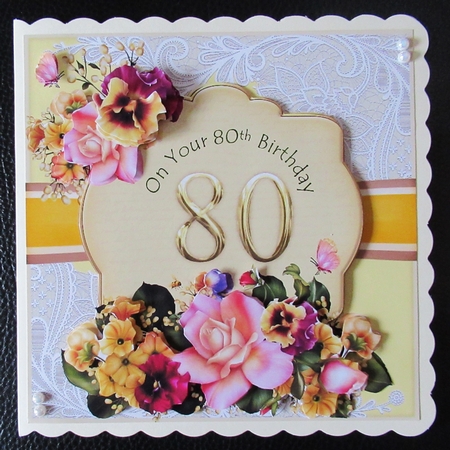 80th Birthday Card Female with Flowers in Yellow by Davina Rundle