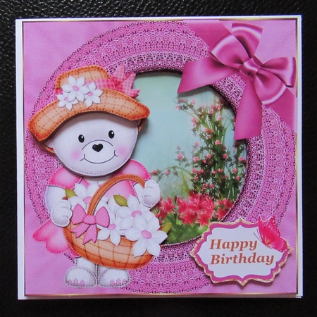 Framed floral bear card front by Davina Rundle