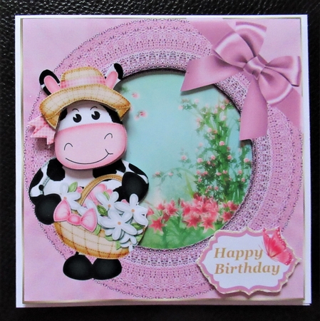 Framed floral cow card front by Davina Rundle