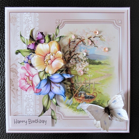 Butterfly and flowers 7x7 by Davina Rundle