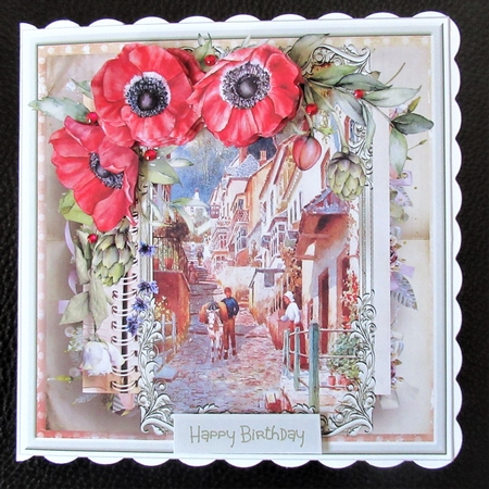 Clovelly and poppies 7x7 by Davina Rundle