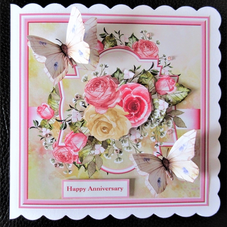 Pink and lemon rose and butterfly 7x7 by Davina Rundle