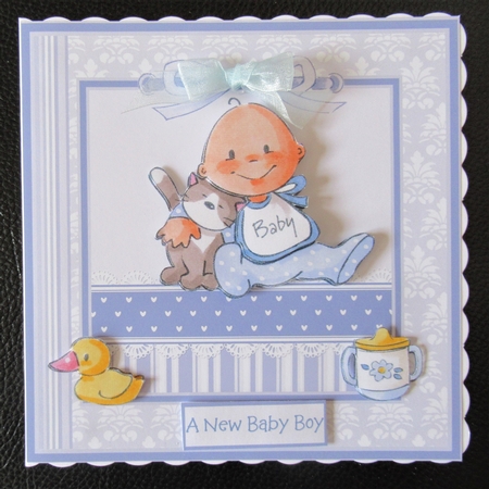 Baby boy and kitten 7x7 by Davina Rundle