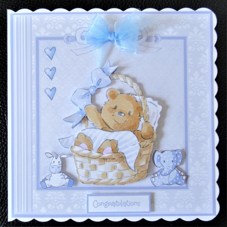 Baby teddy bear in a basket 7x7 by Davina Rundle