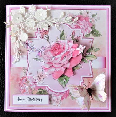 Butterfly and pink rose 7x7 card by Davina Rundle