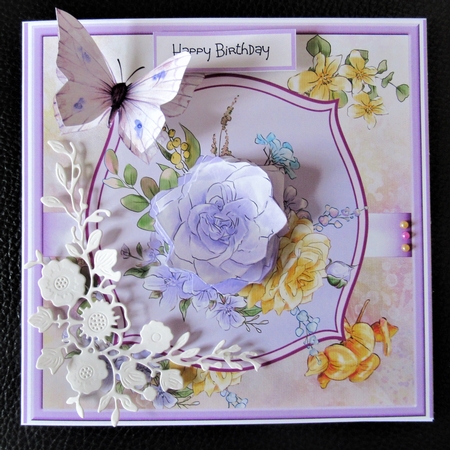 Buttercup and lilac rose 7x7 by Davina Rundle