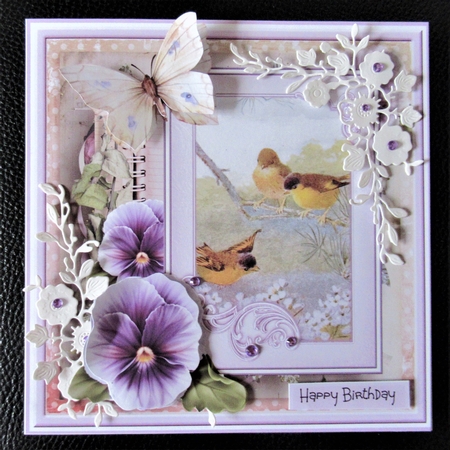 Pansy and birds 7x7 by Davina Rundle