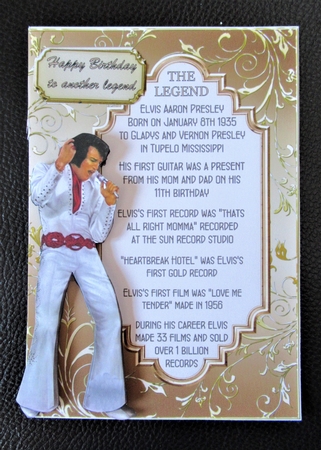 Elvis The Legend - 7x5 inch card front with decoupage by Davina Rundle
