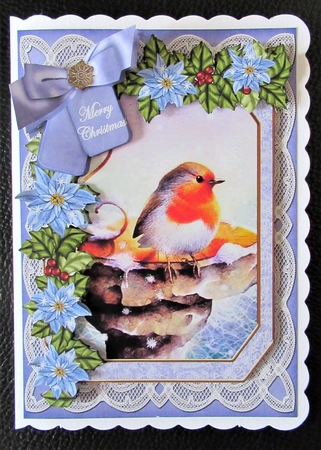 Blue Robin Merry Christmas 7x5in Fancy Lace Step by Step by Davina Rundle