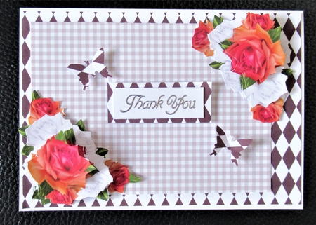 Pink Orange and White Rose Vignette Decoupage by Davina Rundle