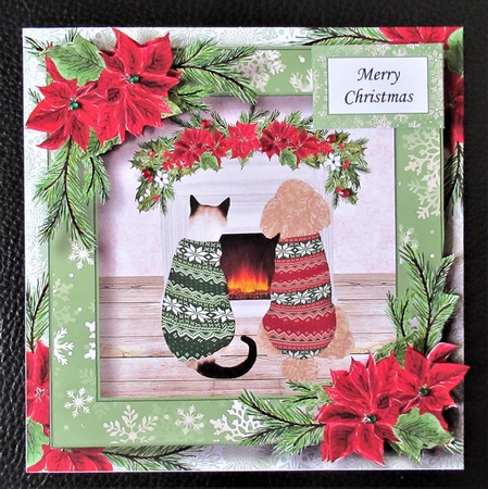 Fireside Christmas Pets - Cat & Dog  by Davina Rundle