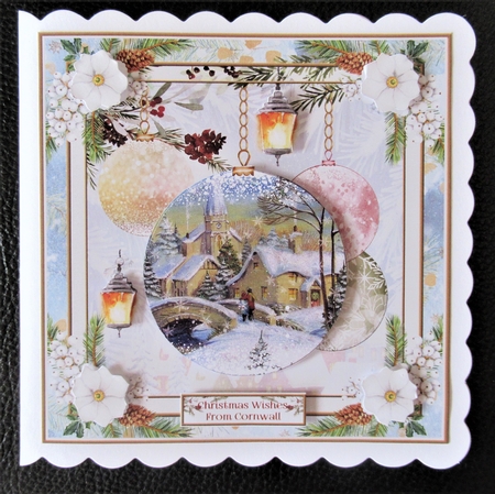 Christmas Vintage Baubles Decoupage 7x7ins Topper 16 by Davina Rundle