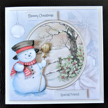 Snowman and holly hedge 7x7 by Davina Rundle