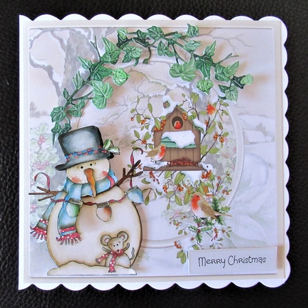 Snowman and robin 7x7 by Davina Rundle