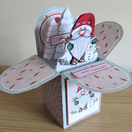 Gnome With Snowman Pop Up Box Card by Davina Rundle